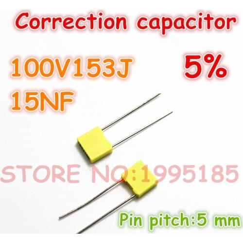 100pcs/lot correction Capacitor 100V153J 15nF 100V 5% Metallized polyester film capacitor Pin pitch 5 mm