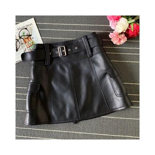 2021FW High Quality Women Fashion Sheespskin Genuine Leahter A-Line Skirt 4 Color For Female