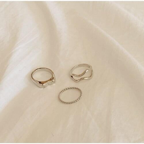 3 Pcs/set Retro Girl Metal Chain Rings for Women Gold Silver Color Twist ring Jewelry accessories gift