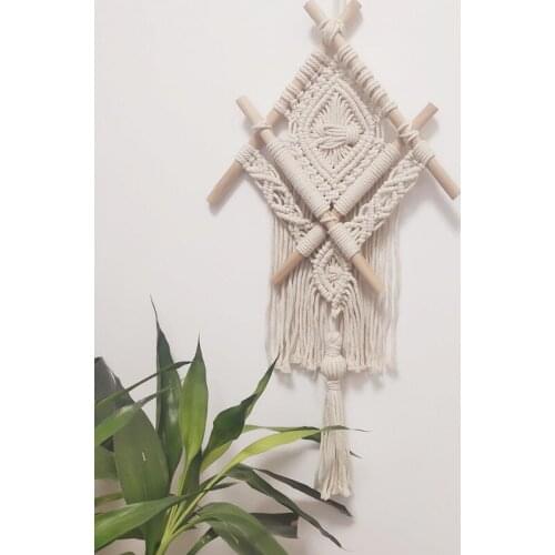 Bohemian Hand-woven Tapestry Hanging Decorative Beige Cotton And Linen Macrame Background Bed Room Hotel Chic Creative Pendant