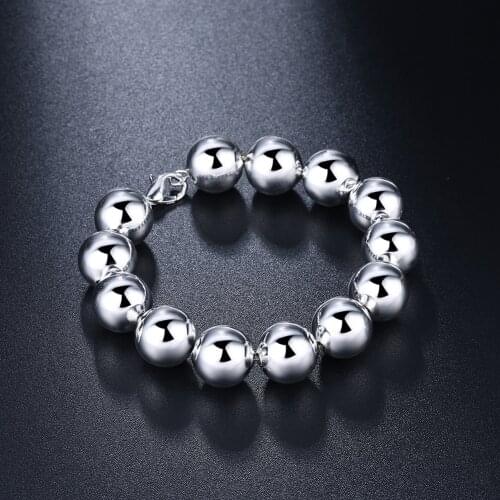Hot Classic 14MM Big beads chain 925 sterling silver Bracelet for woman man Wedding party Christmas Gifts fashion fine Jewelry
