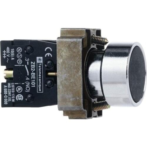 XB2BA21 XB2BA21C = ZB2BZ101C + ZB2BA2C Black pushbutton Ø 22 - flush spring return - 1NO