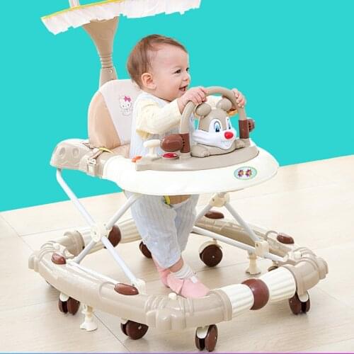 Anti-rollover Foldable with Music Baby Walker 8 Wheels Child Walking Assistant Hand Push Trolley Rocking horse Adjustable 6-18M