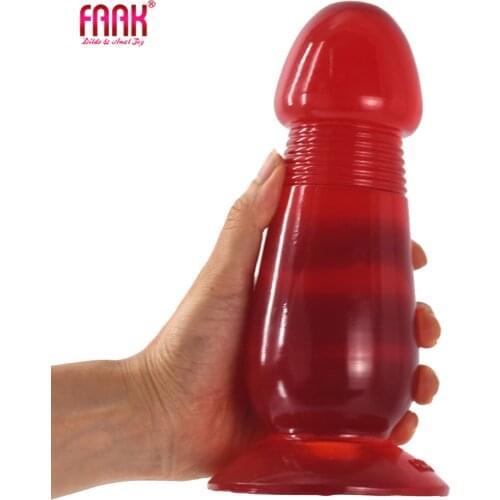 FAAK New Large Butt Plug Wine Red Transparent Anal Dildo With Suction Cup Mushroom Shape Sex Toys For Woman Man Erotic Products