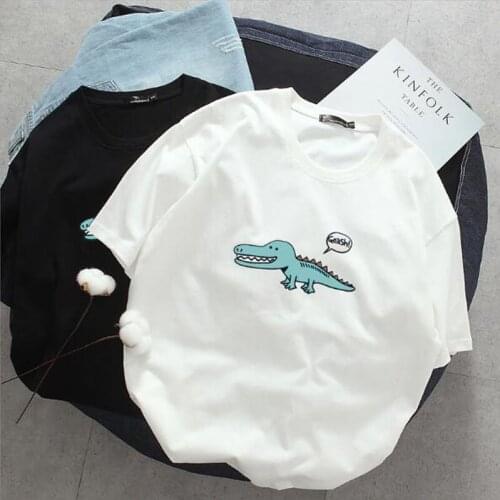 Cute Cartoon Dianosaur Print T-shirt Women Spring Summer New Style Short Sleeve O Neck Women Tops Slim Fit Woman T-shirts