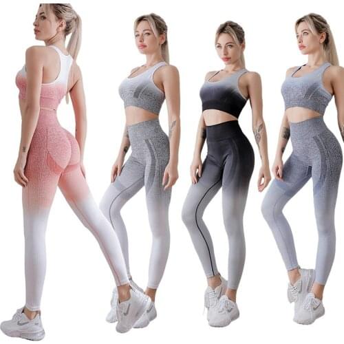 GYARU Leggings Workout Set Sport Clothes Women Suit Bras Gym Quick Dry Sleeveless Nibber 2 Piece Yoga Tights Crop Top Seamless