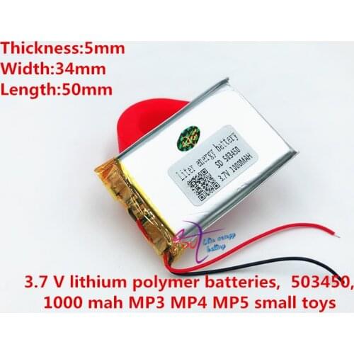 1000mAh Polymer Lithium Rechargeable battery Li-ion Lipo battery 3.7V 503450 for smart phone DVD mp3 mp4