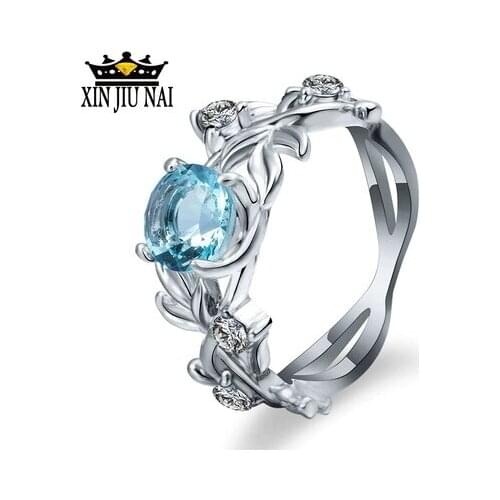 Fashion Sapphire Silver Color Crystal Flower Vine Leaf Design Rings For Women Femme Ring Vintage Statement Jewelry Lover Gift