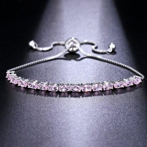 ORZTOON Fashion Pink Square Zircon Bracelets for Women Elegant Slim Adjustable Chain Bracelet Trendy Female Wedding Jewelry New
