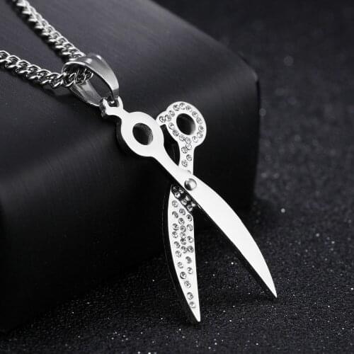 Fashion Jewelry Drill-CZ Men Women Stainless Steel Silver Color Scissors Design Unisexs Jewelry Accessories Statement Necklaces