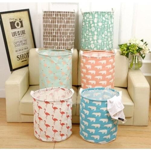 Cartoon Collapsible Laundry Fabric Toy Storage Bins Animal Cotton Linen Waterproof Household Clothes Hamper Bag Organizer