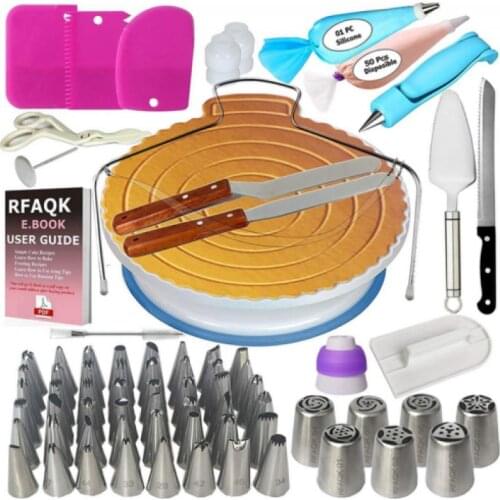 Cake Decorating Supplies Kits Icing Tips Nozzles Bags Turntable Scrapers Molds Frosting Piping Spatula Cutter Pro Baking Tool