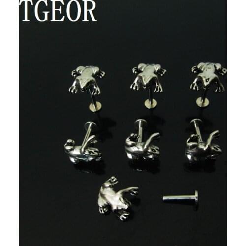 Newly 16G 1 Pair retro frog lip piercing surgical Stainless Steel labret ring free shipping