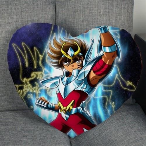 New Saint Seiya Anime Pillow Case Heart Shaped Zipper Pillow Cover Satin Soft No Fade Pillow Cases Home Textile Decorative