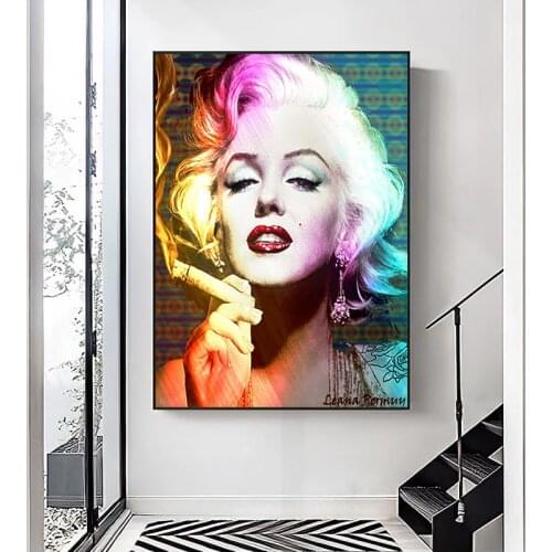 Portrait Art Marilyn Monroe Smoking Canvas Painting Posters and Prints Cuadros Wall Art for Living Room Home Decor (No Frame)
