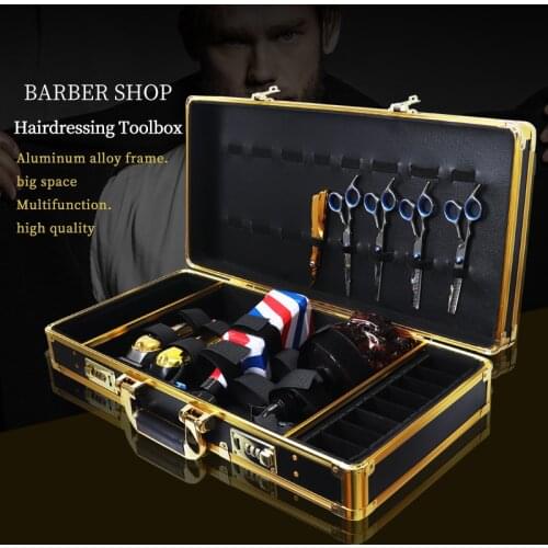 Professional gold Aluminum Barber Case Tool Box Clippers comb scissors storage case carrying box tool travel case