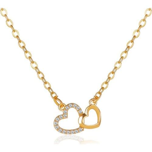 Romantic Big Small Heart-shaped Pendant Necklace Exquisite Crystal Zircon Gold Clavicle Chain Fashion Womens Party Jewelry