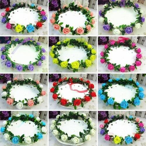 Rose Peony Flower Bridal Floral Crown Hair Band Wreath Mint Head Wreath Party Wedding Headpiece Bridesmaid Accessories