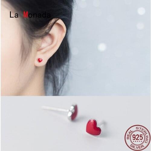 La Monada Red Heart Stud Earrings For Women Silver 925 Minimalist Fine Women Earrings Jewelry Stud Earrings 925 Sterling Silver