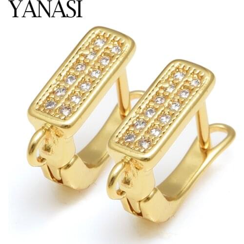 4 Colors 16*11*4mm Earring Hoops Accessories for Jewelry Making Fashion Two Rows of Zircon Squares DIY Tassle Pearl Earring Gift