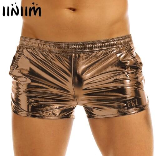 Iiniim Mens Shiny Metallic Night Club Party Shorts Elastic Waistban Boxer Shorts Pouch Stage Performance Clubwear Costume Trunks