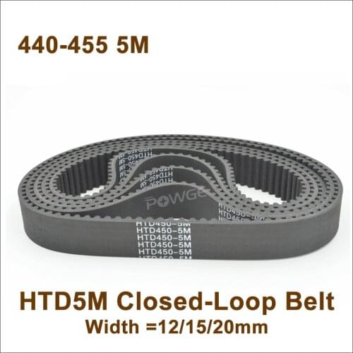 POWGE 440/445/450/455 5M Synchronous Belt Teeth=88/89/90/91 Width=12/15/20 Closed-Loop HTD 5M Timing Belt Pulley 450-5M 440-5M
