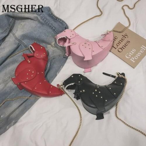 3D Dinosaur Bag Fashion Design Rivets Pu Leather Girls Chain Purse Shoulder Bag Tote Ladies Crossbody Mini Messenger Bag Flap