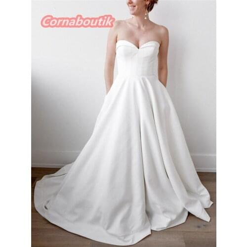 A Line Wedding Dress COR-004 Sweetheart Pleated Satin Bridal Gowns Plus Size Vestidos De Noiva Custom Made Actual Photos