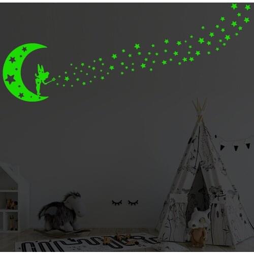 Vacclo Fairy Blowing Stars Luminous Environmental Wall Stickers Childrens Bedroom Wall Fluorescent Stickers Home Decorations