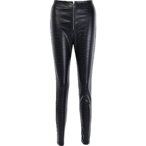 High Quality Women’s High Waist Casual Leather Pants Autumn and Winter Fashion Crocodile Pattern Zipper Pencil Pants