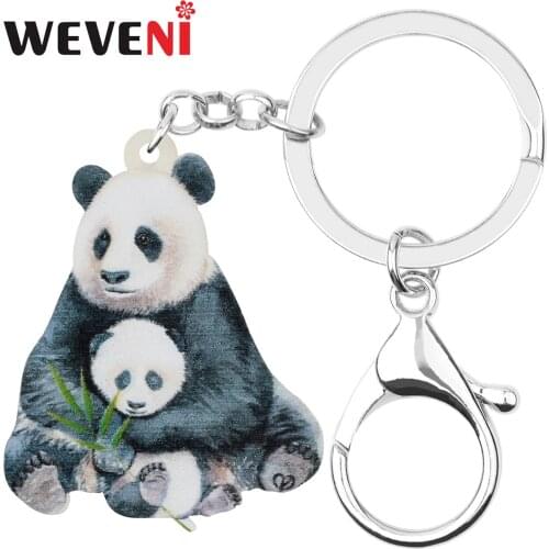 WEVENI Acrylic Sweet Cute Panda Keychains Cartoon Anime Animal Key Ring Jewelry For Women Girls Kids Novelty Gift Purse Charms