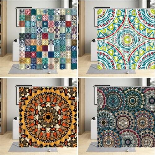 Indian Style Bohemian Shower Curtains Color Pattern Bathroom Decor Sets Geometric Texture Curtain With Hooks Wall Cloth Washable