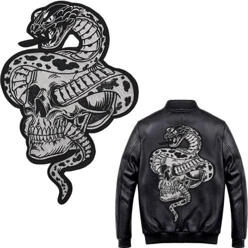 Snake skull Biker Patch for Jacket Backing, Punk Motorcycle Embroidery Skeleton Biker Badge, skull patch Garment Accessory