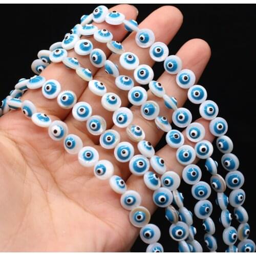 Natural Round Blue Evil Eye Mother of Pearl shell for DIY Jewelry Round MOP Pearl Shell Beads for bracelet