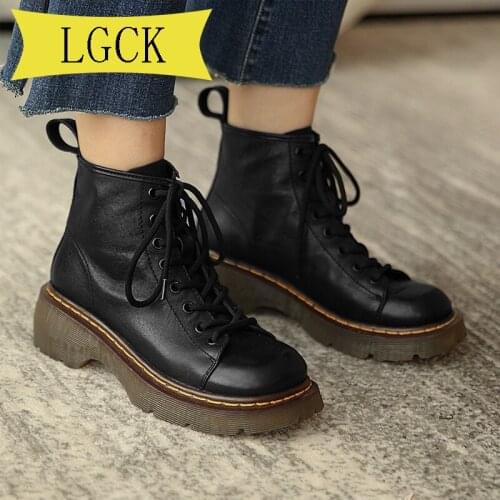 Plus Size 34-45 Genuine Leather Women Black Ankle Boots Female Autumn Winter Shoes Woman Punk Motorcycle Flat Boots 2021 Spring