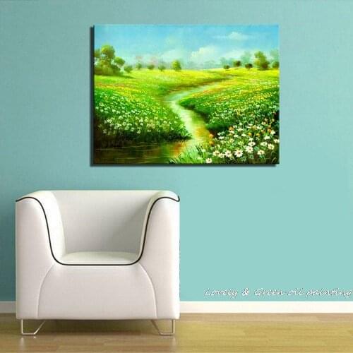 100% Handpainted Modern Landscape Oil Painting On Canvas Red Yellow White Flower Art Pictures For Living Room Home Decoration