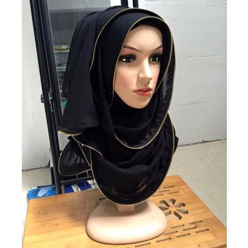 120pcs/lot metal Zipper chain bubble chiffon muslim Hijabs Cap Bandana head covering kerchief Shawl Scarf wrap