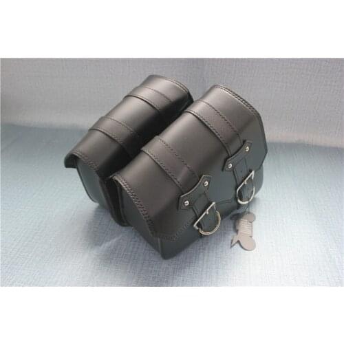 2x Universal Motorcycle Pu Leather Saddle Bags Cruiser Side Storage Tool Pouches For Sportster Xl883 Xl1200