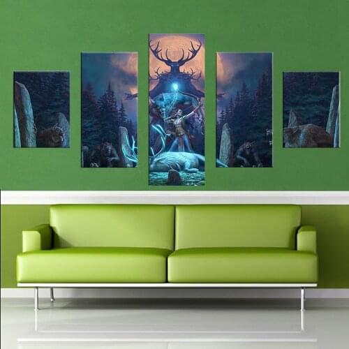 5 Panel Canvas Art Wall Decor Animation Elf Werewolf Stag Head Poster Modern Decoration Home Bedroom Modular Pictures