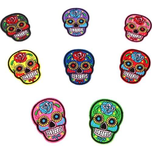 8pcs Sugar Skull Iron On Sew On Cloth Patch Embroidered Badge DIY Decor for Clothing Shirts Jeans Hats Blouses Appliques