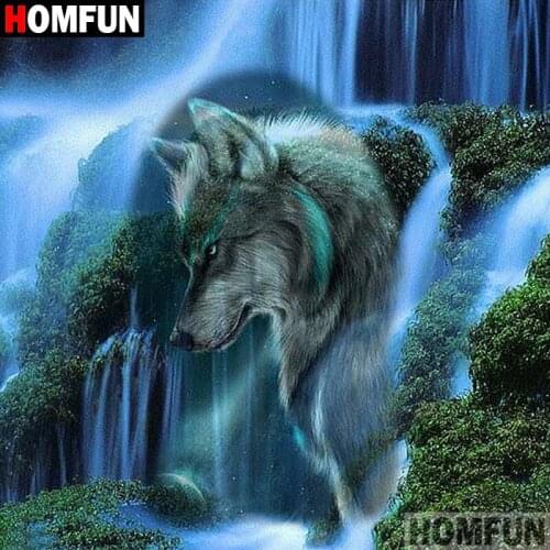 HOMFUN 5D DIY Diamond Painting Full Square/Round Drill "Animal wolf" 3D Embroidery Cross Stitch gift Home Decor A02710