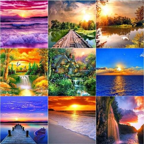5D DIY Diamond Painting Full Round Square Drill Sunset Seascape Diamond Embroidery Animal Cross Stitch Manual Home Decor Gift