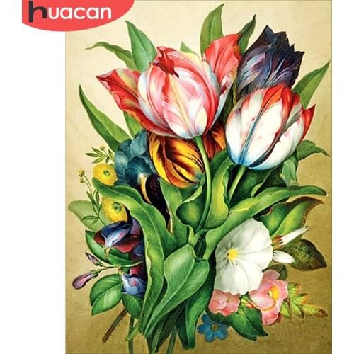HUACAN Full Drill Diamond Painting Tulip Diamond Embroidery Cross Stitch Flower Mosaic Picture Of Rhinestone Home Decor Gifts