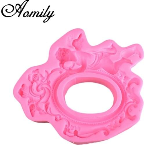 Aomily Angel Decoration Lace Shaped Silicone Chocolate Cookies Cake Mold Silicone Picture Frame Soap Candy Fondant Mould