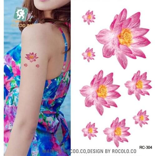 Body Art waterproof temporary tattoos for lady and women 3d Fresh lotus design small arm tattoo sticker wholesale RC2304