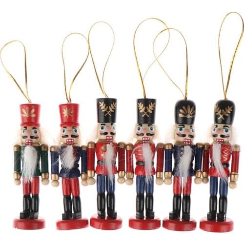 1Pcs 10cm Wooden Nutcracker Soldier Christmas Decoration Pendants Ornaments Toys Nutcracker Christmas Pendant Puppet