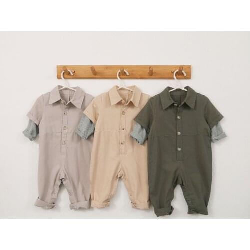 Kids Romper 2020 Spring Autumn Korean Long Sleeve Splice One-Pieces Casual Lapel Bodysuits for Boys Girls Clothing Rompers New
