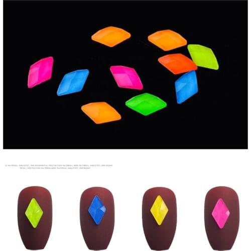 30/100pcs Fluorescent Nail Art Rhinestone Flat Back Rhombus Crystal Stone Candy Color 3D Fingernail DIY Decoration