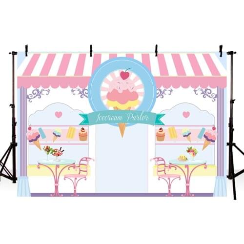 Candy Bar Ice Cream Parlor Celebration Background Baby 1st Birthday Party Banner Photography Backdrop For Photo Booth