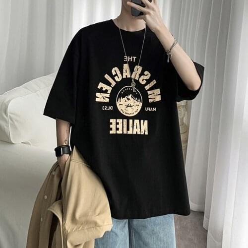 Spring and summer T-shirt mens cartoon pattern Japanese English letters mens plus size short-sleeved shirt oversized T-shirt